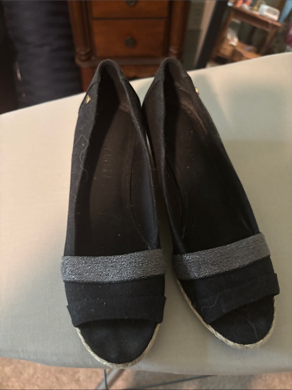 Black Women's Espadrille Slip-On Sneakers with Shimmer Strap
